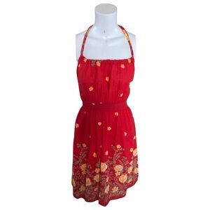 Red Floral Halter Sundress - Women